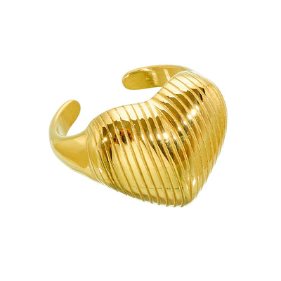 European and American fashion personality sweet cool style open heart striped ring ins trend titanium steel does not fade love new ring