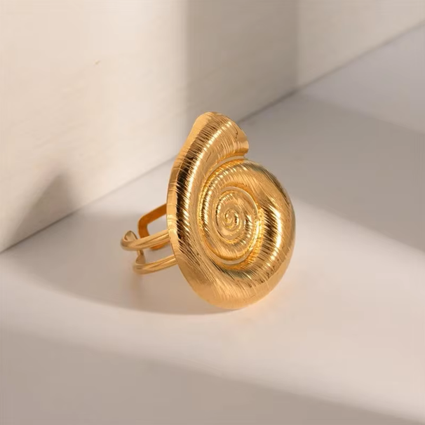 Stainless Steel Waterproof Ribbed Big Shells Chunky Shell Stud Earrings Gold Plated Small Snail Shell Conch Ring Party Gift