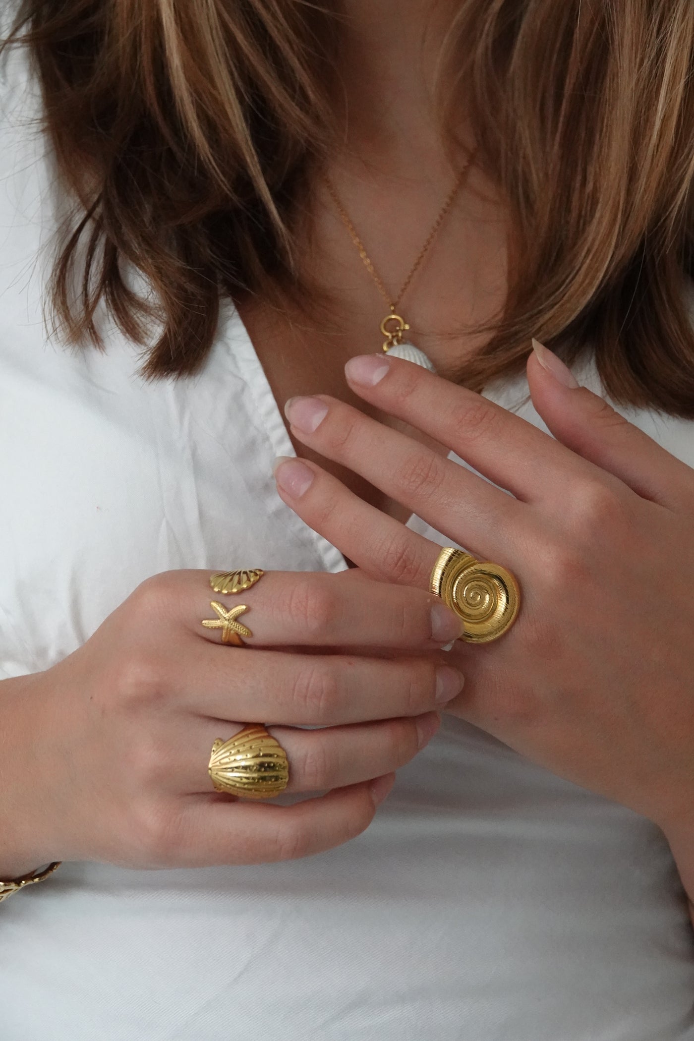 Stainless Steel Waterproof Ribbed Big Shells Chunky Shell Stud Earrings Gold Plated Small Snail Shell Conch Ring Party Gift