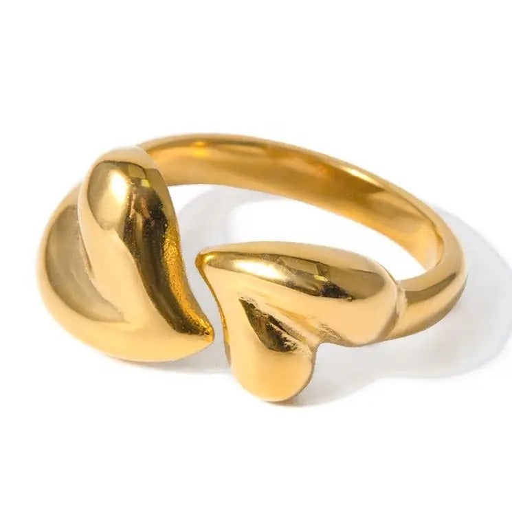 Uworld 18K Gold Plated Stainless Steel Asymmetric Heart-Shaped Open Ring Statement Party Jewelry Valentine's Day Gift