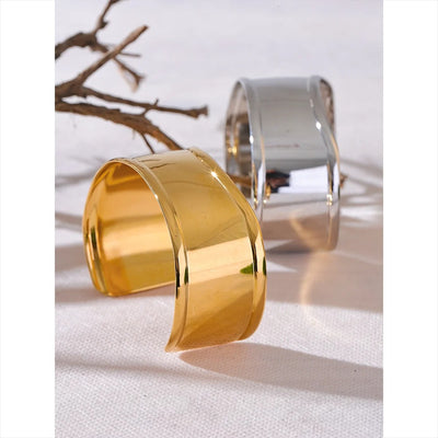 Yhpup High Quality Stainless Steel Metal Wide Cuff Open Bracelet Waterproof Texture Personalized Unisex Jewelry Bijoux